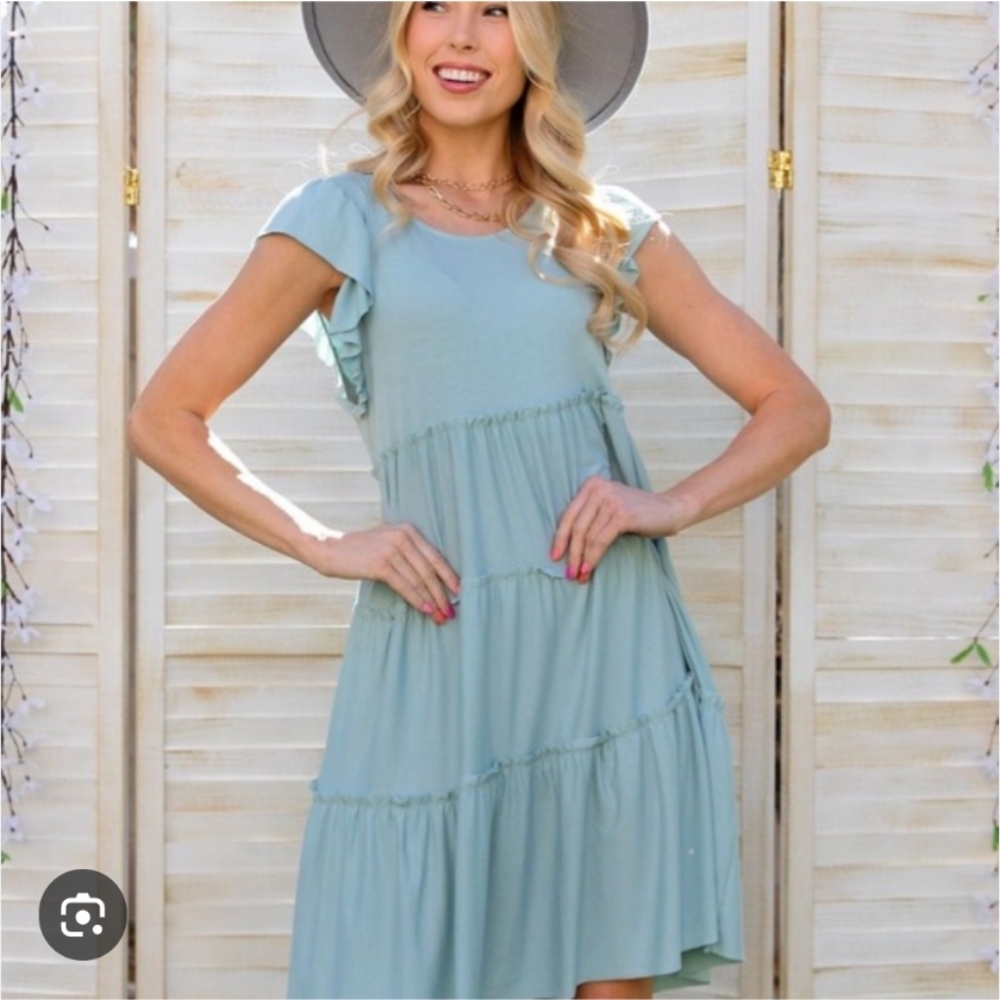 POL Elegant Blue Ruffled Dress Womens Large Sparkle 7